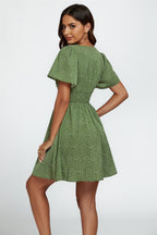 Dot Print Short Sleeve Mini Dress In Green