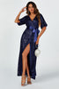 Wrap Style Sequin Maxi Dress In Navy