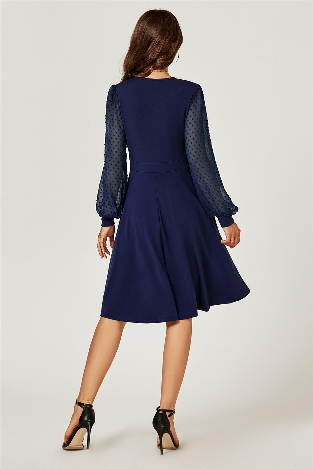 Long Sleeve Pleated Detail Midi Dress In Navy