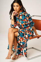 Floral Print Shirt Midi Dress In Multi