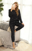 Grey Star Print Loungewear Co Ord Set In Black