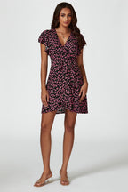 Floral Print Wrap Top Dress In Black