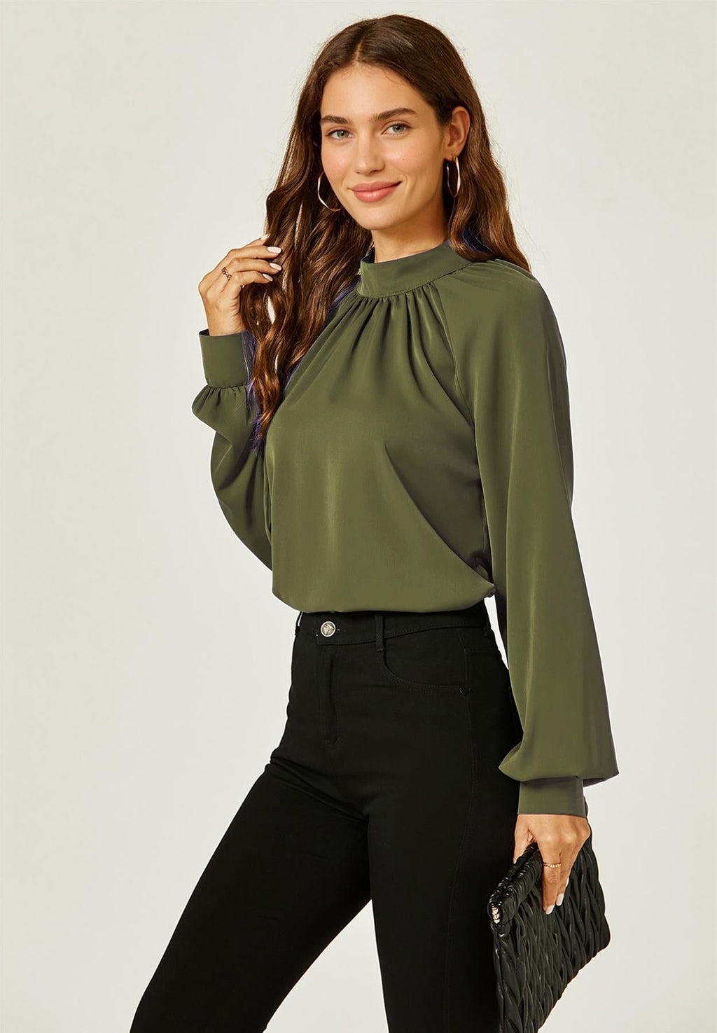 Halter Neck Blouse Top In Khaki Green