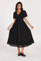 Broderie Anglaise Midi Dress In Black