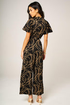 Abstract Line Print Wrap Top Jumpsuit In Black
