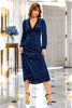 Floral Velvet Devore Lace Trim Neckline Midi Dress In Navy