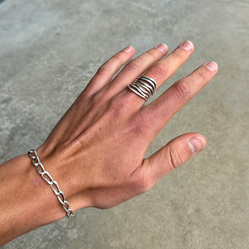 Abstract Lines Silver Ring