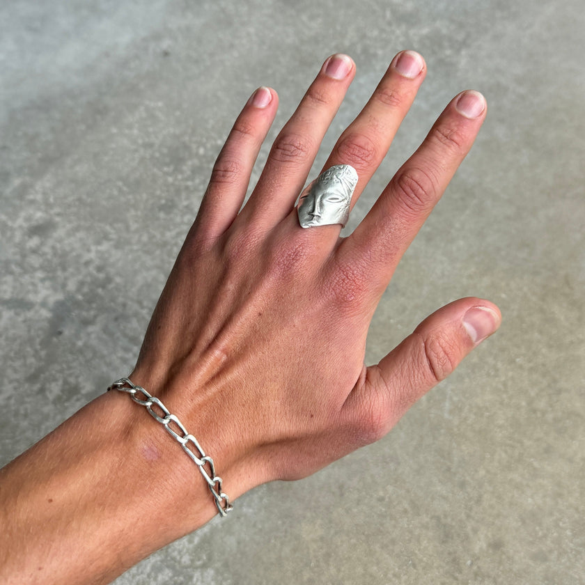 Abstract Face Silver Ring