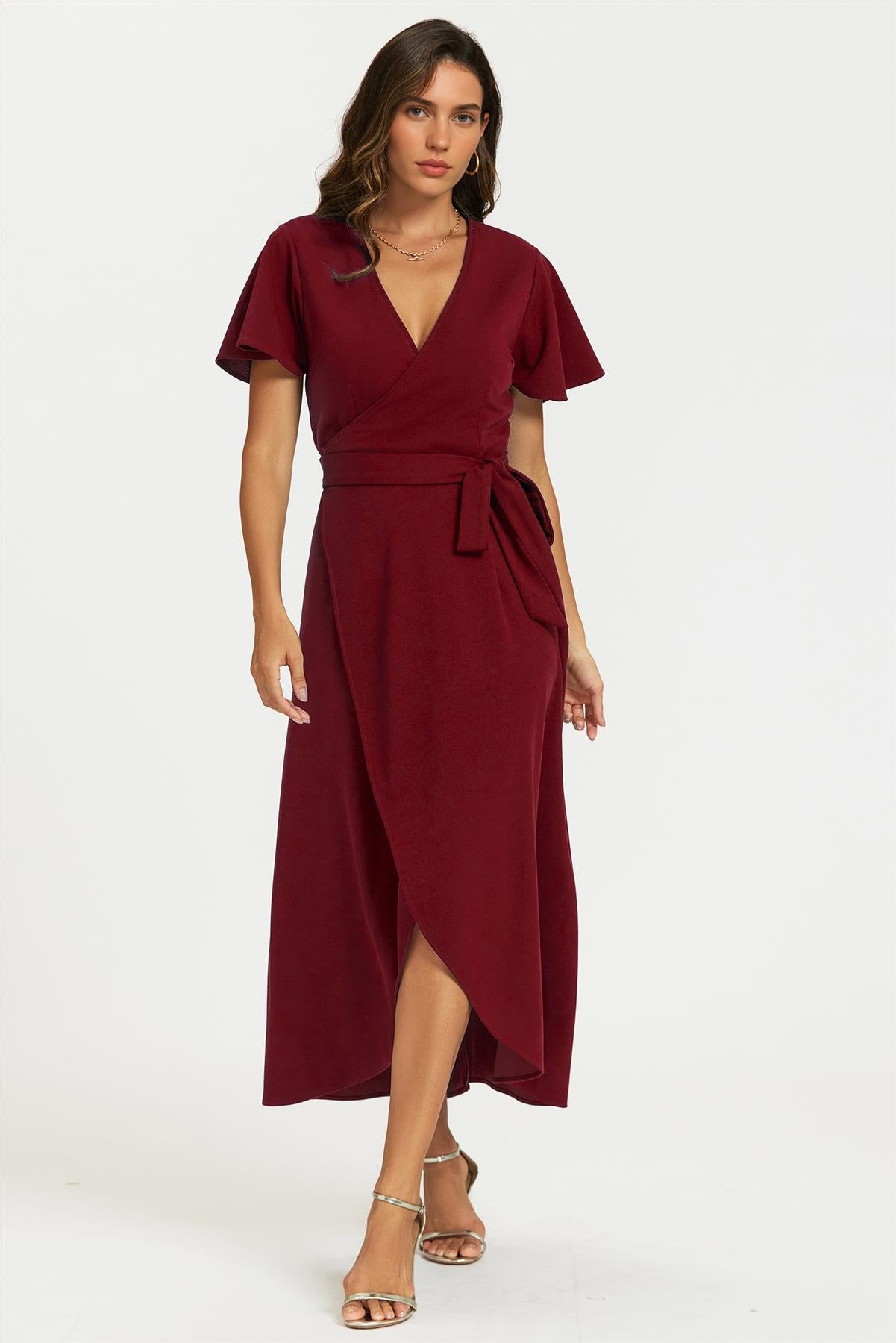 Wrap Maxi Dress In Wine