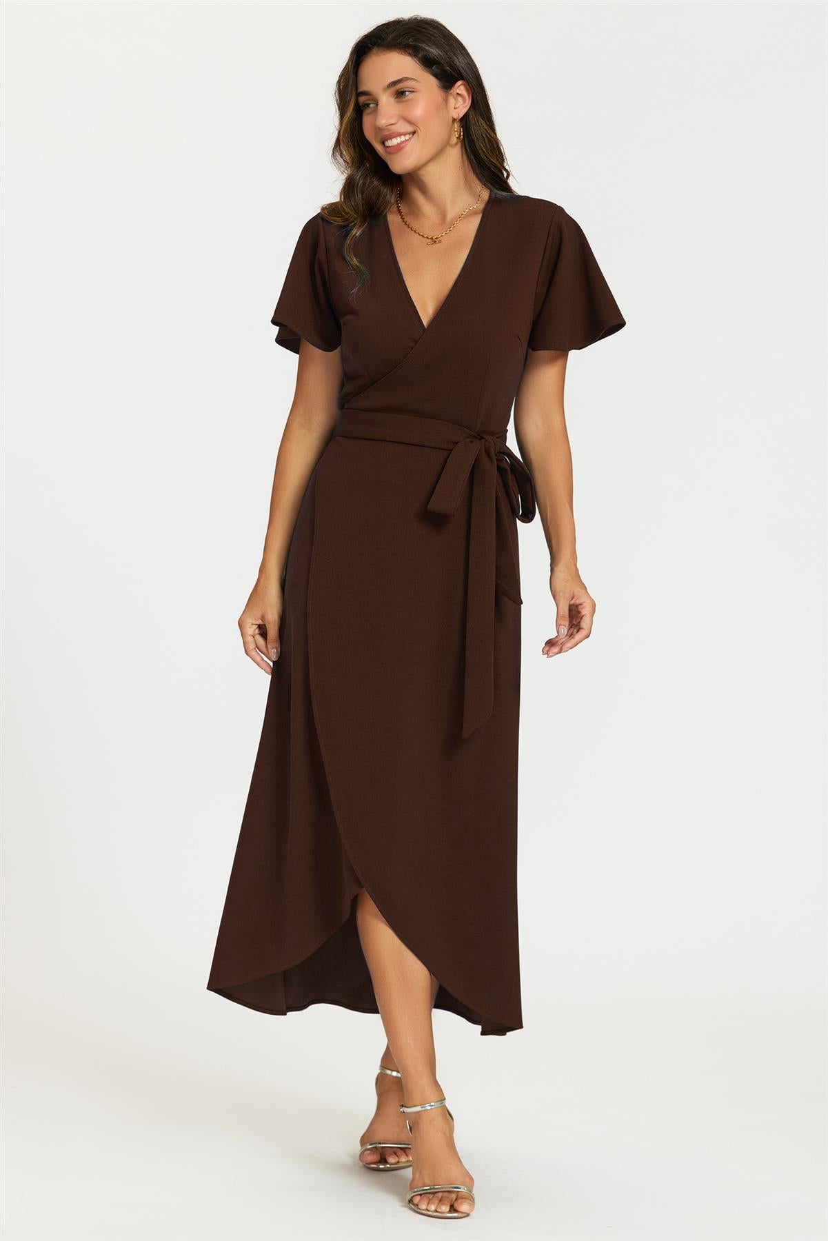 Wrap Maxi Dress In Espresso