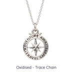 Travel Safe Outline Compass Small St Christopher Silver Necklace