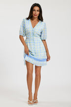 Gingham Lace Detail Mini Dress In Green