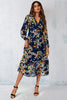 Robe longue à manches longues imprimé floral bleu marine