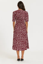 Brushstroke Print Button Front Midi Dress In Burgundy