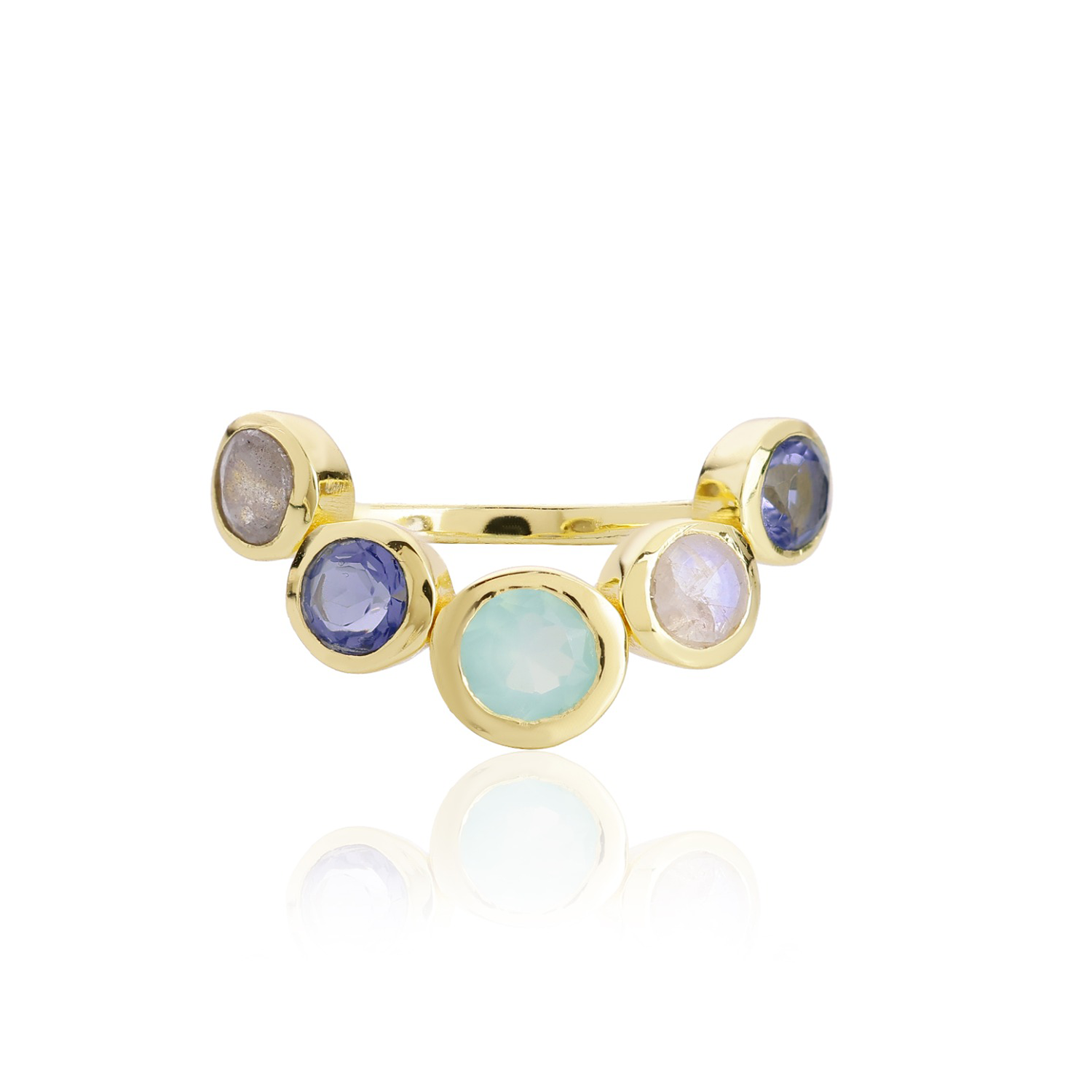 Iris Five Gemstones Ring Labradorite, Pariba Onyx, Moonstone & Iolite