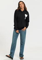 Heart & Q word knitted hoodie In Black