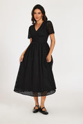Broderie Anglaise Midi Dress In Black