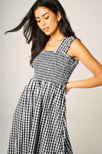 Check Print Hem Detail Maxi Dress In Black
