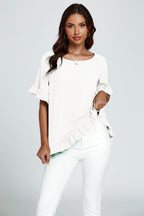 Frill Detail Short Sleeves Top In White