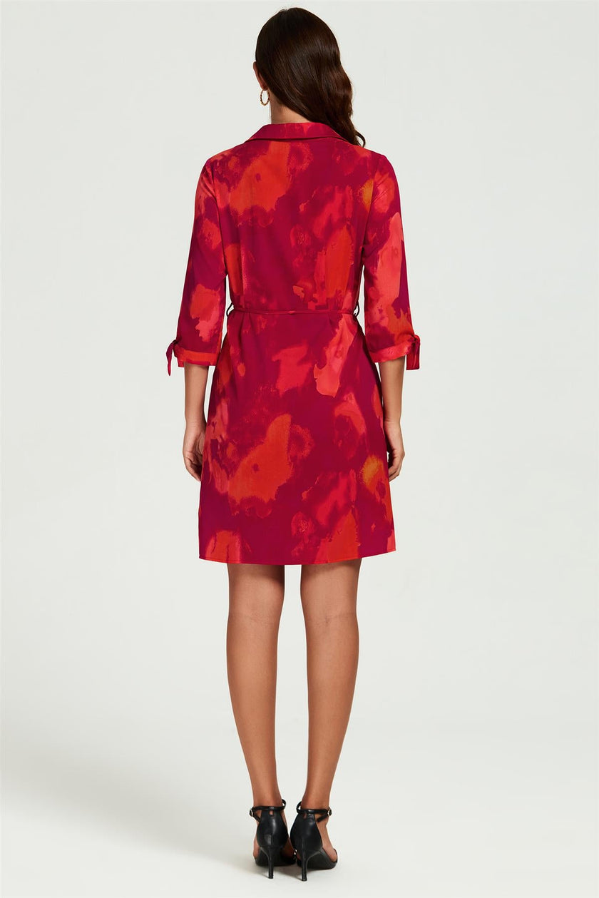 Abstract Print Shirt Mini Dress In Red