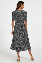 Little Floral Print Button Front Midi Dress In Black