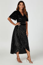 Gold Foil Velvet Wrap Maxi Dress In Black