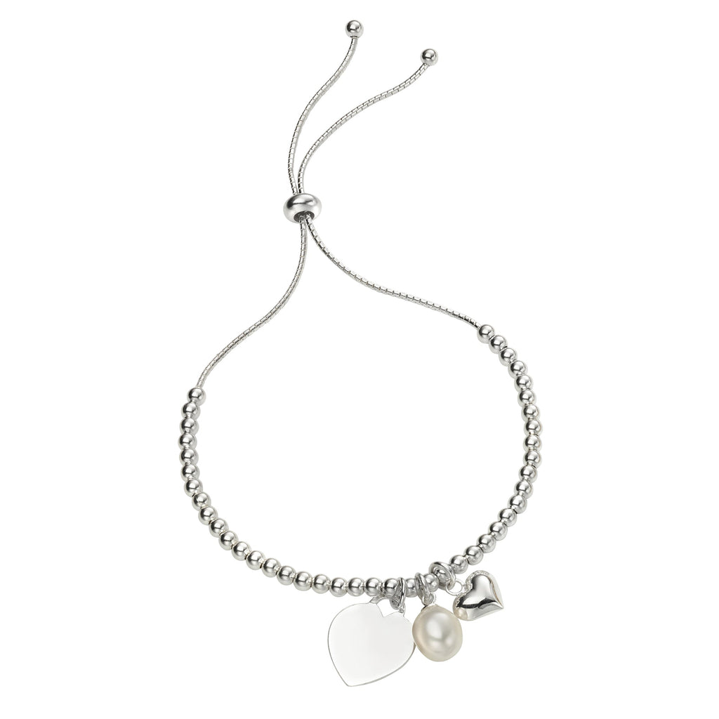 Beginnings Heart and Pearl Charm Ball Slider Bracelet