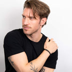 Fred Bennett Plaited Black Leather and Black IP Sections Bracelet