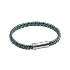Fred Bennett Black and Forest Green Plaited Leather Bracelet