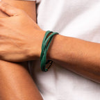 Fred Bennett Multi Row Plaited Green Leather Bracelet