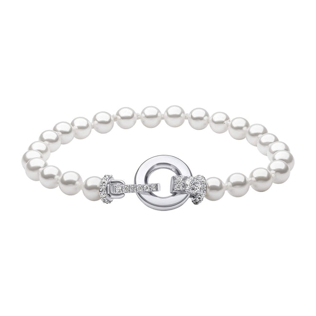 Diamonfire Shell Pearl Bracelet with Zirconia Feature Clasp