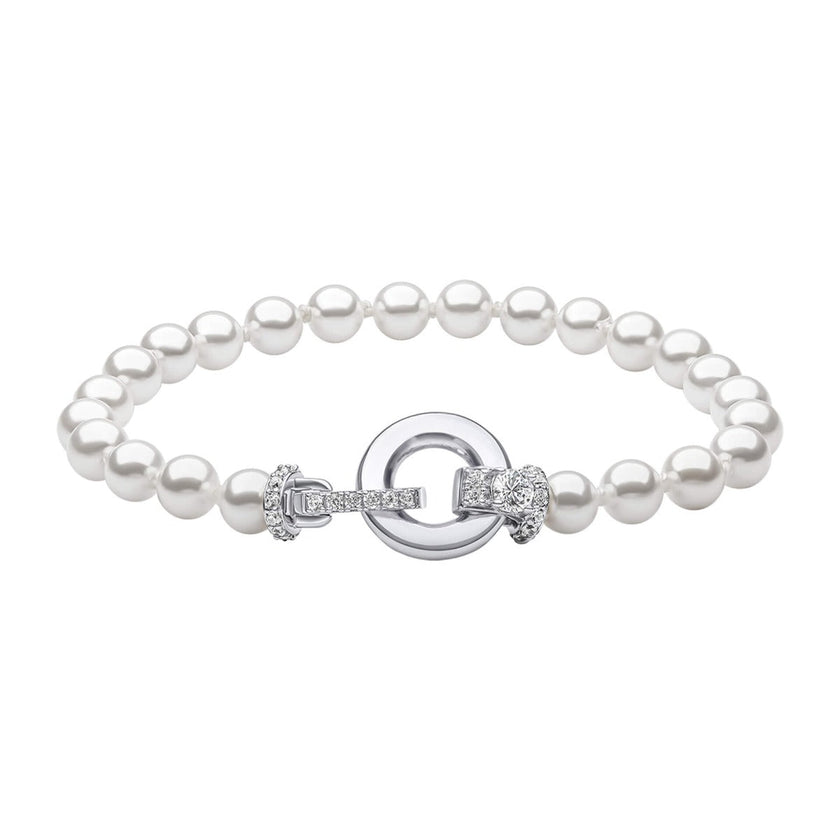 Diamonfire Shell Pearl Bracelet with Zirconia Feature Clasp