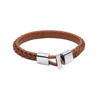 Fred Bennett Brown Braided Leather Bracelet with T-Bar Clasp