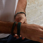Fred Bennett Khaki Braided Leather Bracelet with Black Clasp