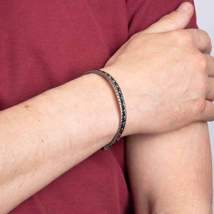 Bracelet chaîne en acier inoxydable Fred Bennett avec détail en nylon noir
