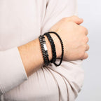 Fred Bennett Black Leather and Stainless Steel ID Bar Bracelet