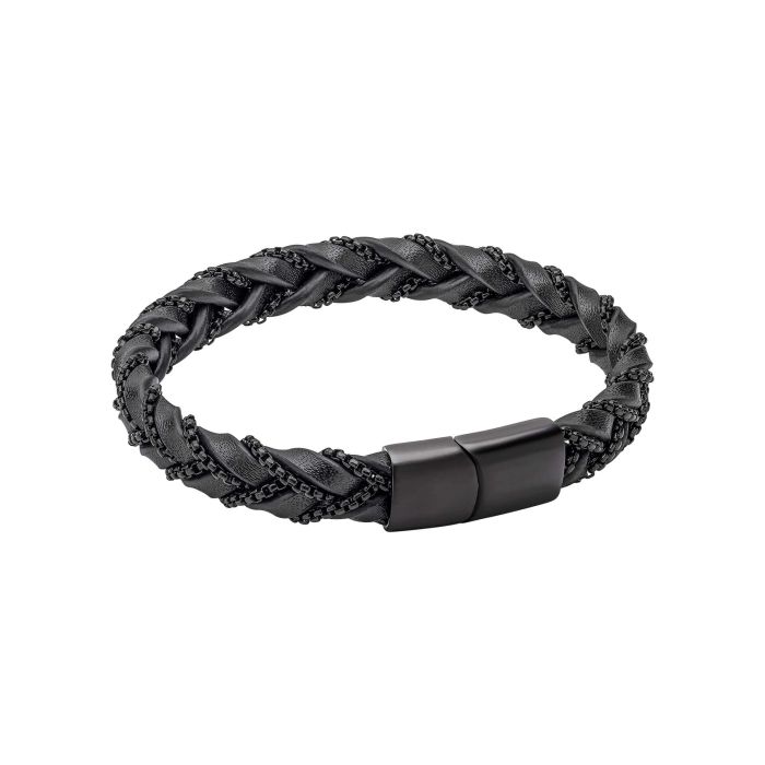 Fred Bennett Chain Plait Black Leather Bracelet