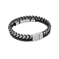 Fred Bennett Black Leather and Stainless Steel ID Bar Bracelet