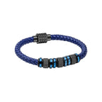 Fred Bennett Blue Leather and Stainless Steel Beads Bracelet