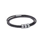 Fred Bennett Triple Layer Thin Black Leather Bracelet