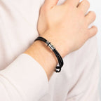 Fred Bennett Triple Layer Thin Black Leather Bracelet