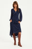 Floral Velvet Devore V Neckline Midi Dress In Navy