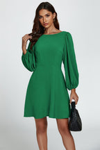 Back V Neck Mini Dress In Green