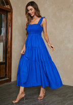 Hem Detail Tiered Maxi Dress In Blue