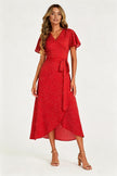 Polka Dot Print Wrap Dress In Red