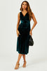 Robe midi vert émeraude en velours scintillant argenté avec nœud sur le devant