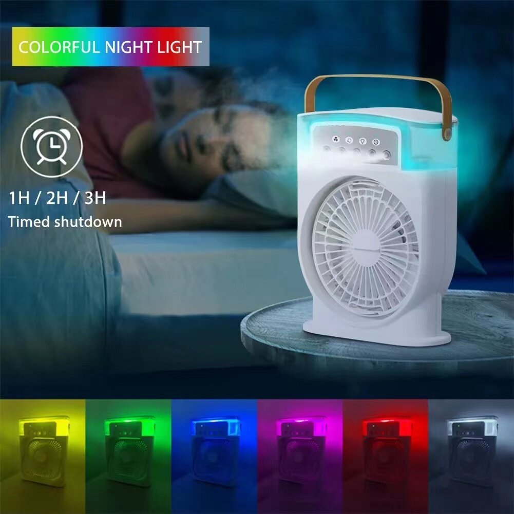 Ventilador de refrigeración portátil USB con 5 rociadores, luz de 7 colores, tanque de agua de 600 ml, humidificador enfriador de aire con rocío.