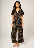 Abstract Line Print Wrap Top Jumpsuit In Black