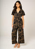 Abstract Line Print Wrap Top Jumpsuit In Black