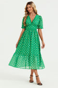 Lace Trim Foil Midi Dress In Green